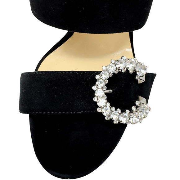Jimmy Choo Heels White Crystal Black Suede Slingback Platform Sandals EU 36.5 - Picture 7 of 11